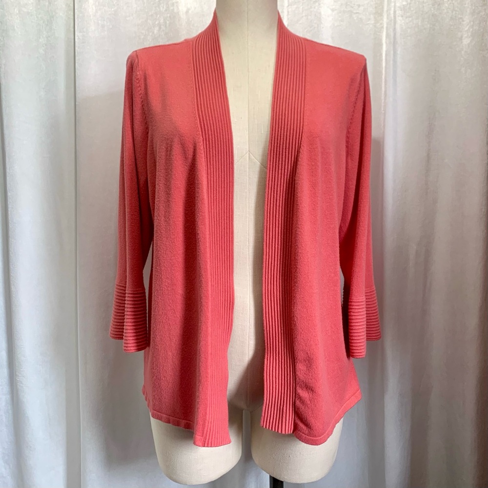 JM COLLECTION | Coral Ribbed Open Cardigan; Women’s Size M